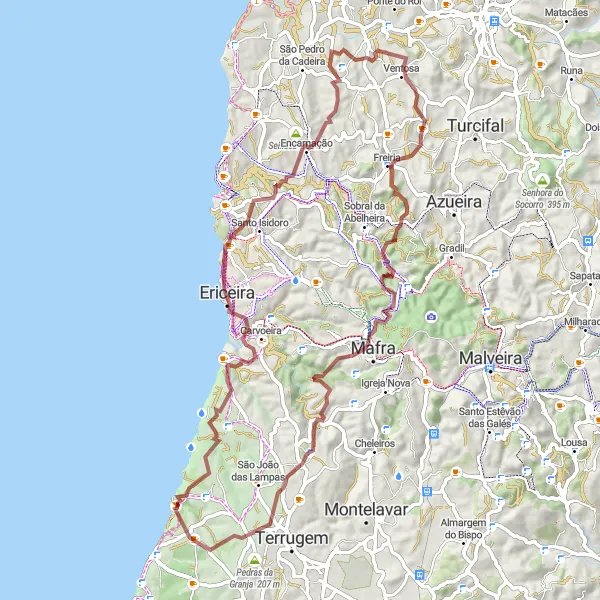 Miniatura do mapa de inspiração para ciclismo "Caminho das Pedras" em Área Metropolitana de Lisboa, Portugal. Gerado pelo planejador de rotas de ciclismo Tarmacs.app