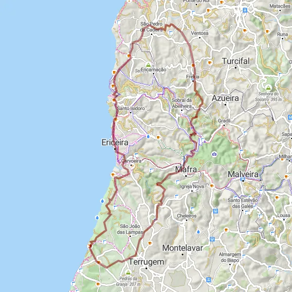 Miniatura do mapa de inspiração para ciclismo "Aventura Gravel até Mafra" em Área Metropolitana de Lisboa, Portugal. Gerado pelo planejador de rotas de ciclismo Tarmacs.app