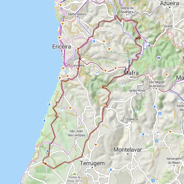 Miniatura do mapa de inspiração para ciclismo "Exploração Rural de Mafra" em Área Metropolitana de Lisboa, Portugal. Gerado pelo planejador de rotas de ciclismo Tarmacs.app