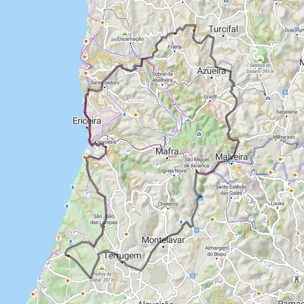 Miniatura do mapa de inspiração para ciclismo "Desafio Road até Montelavar" em Área Metropolitana de Lisboa, Portugal. Gerado pelo planejador de rotas de ciclismo Tarmacs.app