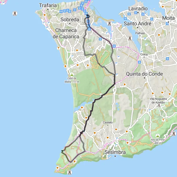 Miniatura do mapa de inspiração para ciclismo "Rota da Se dela Solar" em Área Metropolitana de Lisboa, Portugal. Gerado pelo planejador de rotas de ciclismo Tarmacs.app