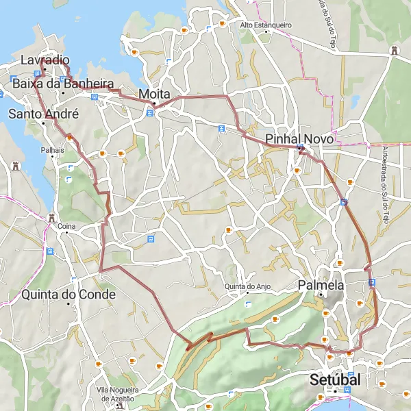 Miniatura do mapa de inspiração para ciclismo "Rota de Santo António da Charneca" em Área Metropolitana de Lisboa, Portugal. Gerado pelo planejador de rotas de ciclismo Tarmacs.app