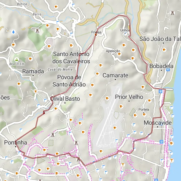 Miniatura do mapa de inspiração para ciclismo "Caminho das Vilas" em Área Metropolitana de Lisboa, Portugal. Gerado pelo planejador de rotas de ciclismo Tarmacs.app