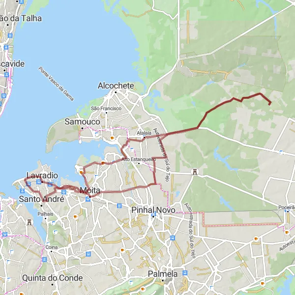 Miniatura do mapa de inspiração para ciclismo "Caminho dos Moinhos" em Área Metropolitana de Lisboa, Portugal. Gerado pelo planejador de rotas de ciclismo Tarmacs.app