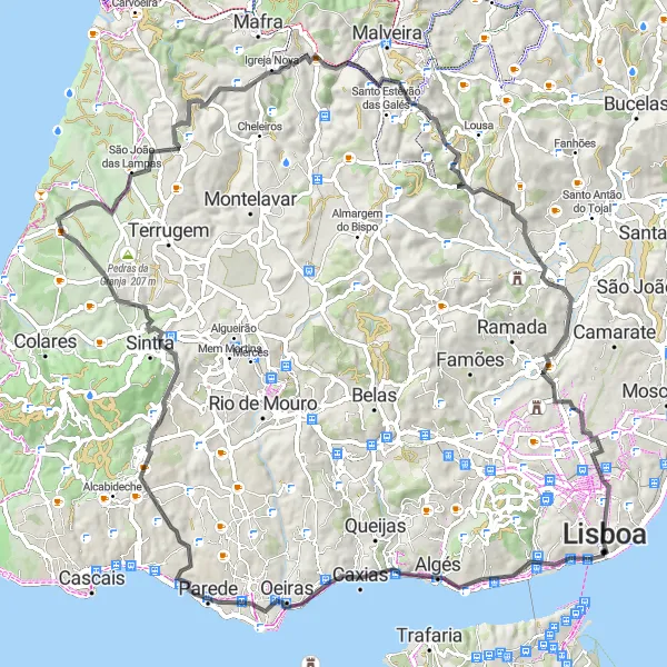 Map miniature of "The Centennial Road Experience from Lisbon" cycling inspiration in Área Metropolitana de Lisboa, Portugal. Generated by Tarmacs.app cycling route planner