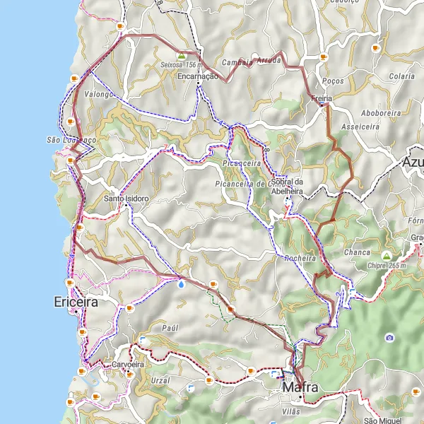 Miniatura do mapa de inspiração para ciclismo "Trilho da Costa de Mafra" em Área Metropolitana de Lisboa, Portugal. Gerado pelo planejador de rotas de ciclismo Tarmacs.app