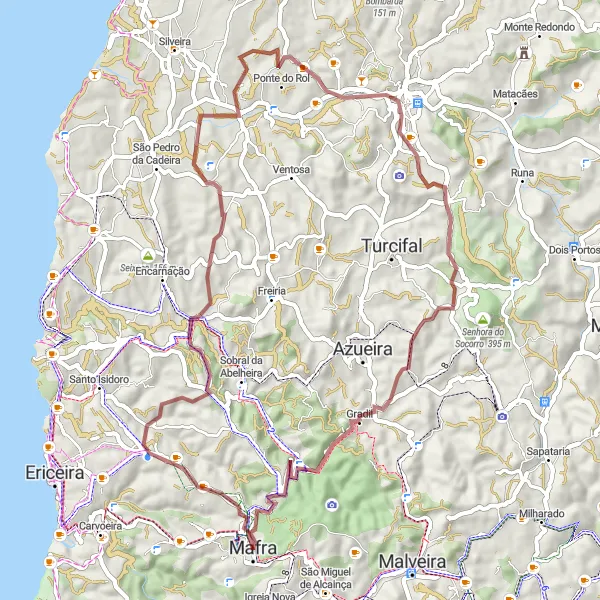 Miniatura do mapa de inspiração para ciclismo "Caminho pelas Aldeias de Mafra" em Área Metropolitana de Lisboa, Portugal. Gerado pelo planejador de rotas de ciclismo Tarmacs.app