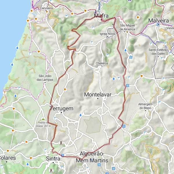 Miniatura do mapa de inspiração para ciclismo "Trilho Natural de Mafra" em Área Metropolitana de Lisboa, Portugal. Gerado pelo planejador de rotas de ciclismo Tarmacs.app