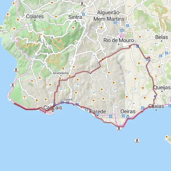 Miniatura do mapa de inspiração para ciclismo "Rota do Forte da Giribita e Anfiteatro Natural da Pedra do Sal" em Área Metropolitana de Lisboa, Portugal. Gerado pelo planejador de rotas de ciclismo Tarmacs.app