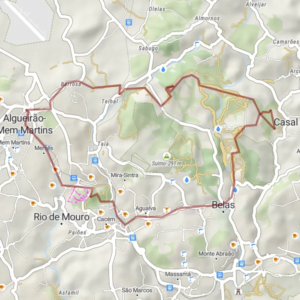 Map miniature of "Short Gravel Adventure" cycling inspiration in Área Metropolitana de Lisboa, Portugal. Generated by Tarmacs.app cycling route planner