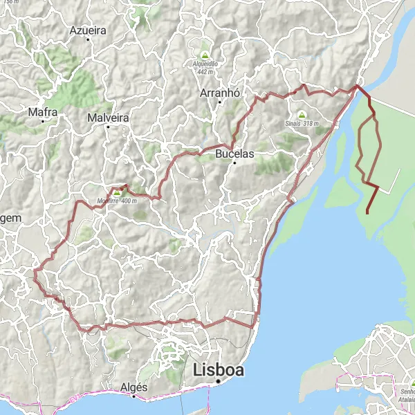 Map miniature of "The Gravel Rollercoaster" cycling inspiration in Área Metropolitana de Lisboa, Portugal. Generated by Tarmacs.app cycling route planner