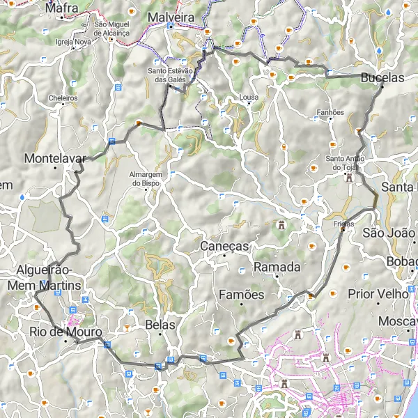 Miniatura do mapa de inspiração para ciclismo "Caminho pela Serra de Sintra" em Área Metropolitana de Lisboa, Portugal. Gerado pelo planejador de rotas de ciclismo Tarmacs.app