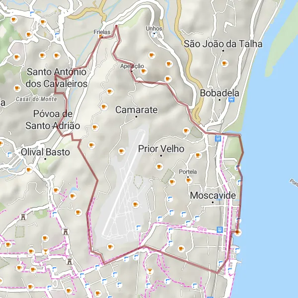 Miniatura do mapa de inspiração para ciclismo "Aventura pelas Margens do Tejo" em Área Metropolitana de Lisboa, Portugal. Gerado pelo planejador de rotas de ciclismo Tarmacs.app
