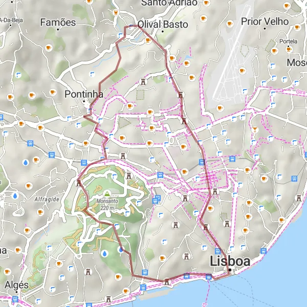 Miniatura do mapa de inspiração para ciclismo "Rota dos Miradouros de Lisboa" em Área Metropolitana de Lisboa, Portugal. Gerado pelo planejador de rotas de ciclismo Tarmacs.app
