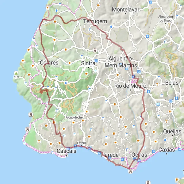 Miniatura do mapa de inspiração para ciclismo "Trilho Pelourinho de Oeiras" em Área Metropolitana de Lisboa, Portugal. Gerado pelo planejador de rotas de ciclismo Tarmacs.app