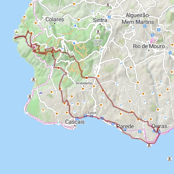 Miniatura do mapa de inspiração para ciclismo "Rota do Cabo da Roca" em Área Metropolitana de Lisboa, Portugal. Gerado pelo planejador de rotas de ciclismo Tarmacs.app