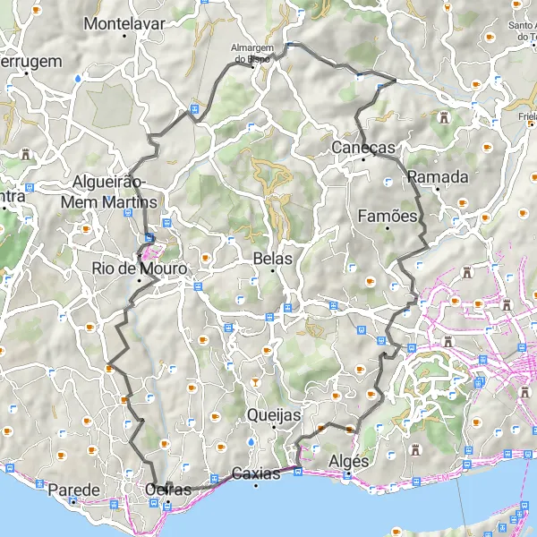 Miniatura do mapa de inspiração para ciclismo "Rota Historica de Oeiras" em Área Metropolitana de Lisboa, Portugal. Gerado pelo planejador de rotas de ciclismo Tarmacs.app