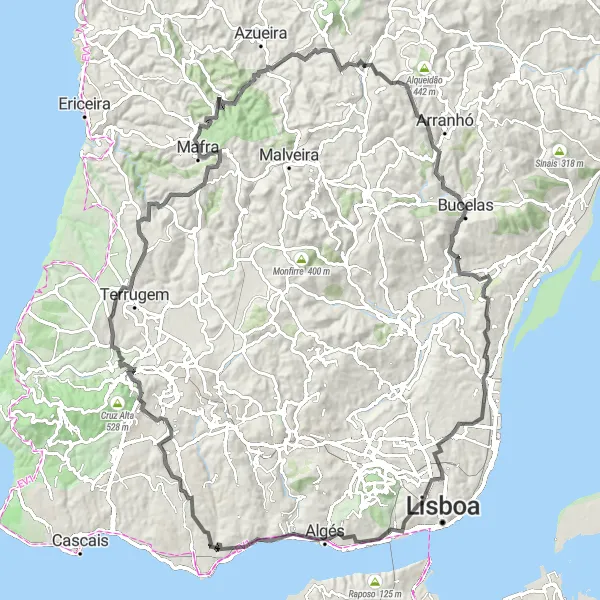 Miniatura do mapa de inspiração para ciclismo "Ciclovia da Região de Lisboa" em Área Metropolitana de Lisboa, Portugal. Gerado pelo planejador de rotas de ciclismo Tarmacs.app