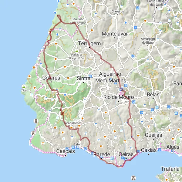 Miniatura do mapa de inspiração para ciclismo "Rota pelas Colinas de Sintra" em Área Metropolitana de Lisboa, Portugal. Gerado pelo planejador de rotas de ciclismo Tarmacs.app