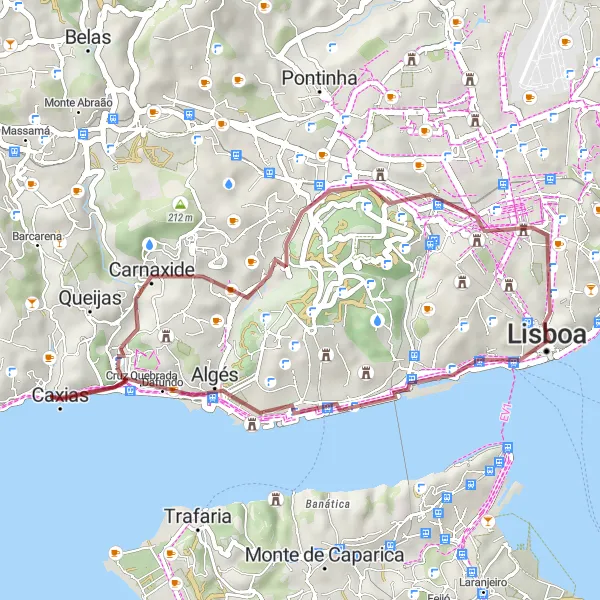 Miniatura do mapa de inspiração para ciclismo "Rota Cultural de Lisboa a Cruz Quebrada-Dafundo" em Área Metropolitana de Lisboa, Portugal. Gerado pelo planejador de rotas de ciclismo Tarmacs.app