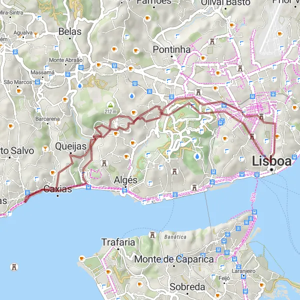 Miniatura do mapa de inspiração para ciclismo "Rota Gravel Miradouros de Lisboa" em Área Metropolitana de Lisboa, Portugal. Gerado pelo planejador de rotas de ciclismo Tarmacs.app