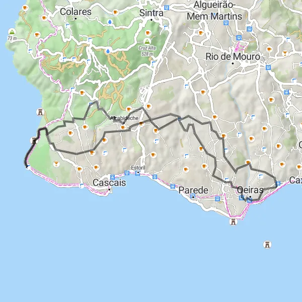 Miniatura do mapa de inspiração para ciclismo "Rota de Estrada Paço de Arcos - Forte da Giribita" em Área Metropolitana de Lisboa, Portugal. Gerado pelo planejador de rotas de ciclismo Tarmacs.app