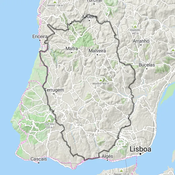 Miniatura do mapa de inspiração para ciclismo "Pelos Caminhos da História e Natureza" em Área Metropolitana de Lisboa, Portugal. Gerado pelo planejador de rotas de ciclismo Tarmacs.app