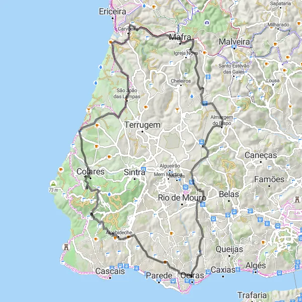Miniatura do mapa de inspiração para ciclismo "Vistas Panorâmicas de Oeiras a Mafra" em Área Metropolitana de Lisboa, Portugal. Gerado pelo planejador de rotas de ciclismo Tarmacs.app