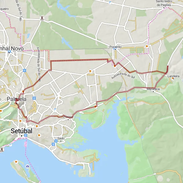 Map miniature of "Gravel Delight" cycling inspiration in Área Metropolitana de Lisboa, Portugal. Generated by Tarmacs.app cycling route planner