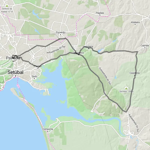 Map miniature of "Palmela Climb" cycling inspiration in Área Metropolitana de Lisboa, Portugal. Generated by Tarmacs.app cycling route planner