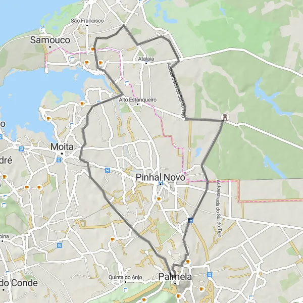 Map miniature of "Riverside Reflections" cycling inspiration in Área Metropolitana de Lisboa, Portugal. Generated by Tarmacs.app cycling route planner