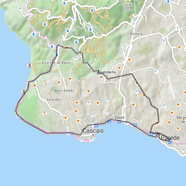 Miniatura do mapa de inspiração para ciclismo "Costa do Estoril em Estrada" em Área Metropolitana de Lisboa, Portugal. Gerado pelo planejador de rotas de ciclismo Tarmacs.app