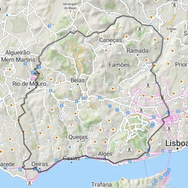 Miniatura do mapa de inspiração para ciclismo "Rio de Mouro a Casal dos Arcos em Estrada" em Área Metropolitana de Lisboa, Portugal. Gerado pelo planejador de rotas de ciclismo Tarmacs.app