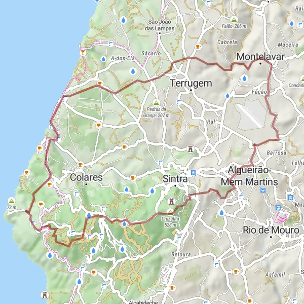 Miniatura do mapa de inspiração para ciclismo "Rota Gravel Cortegaça a Montelavar" em Área Metropolitana de Lisboa, Portugal. Gerado pelo planejador de rotas de ciclismo Tarmacs.app