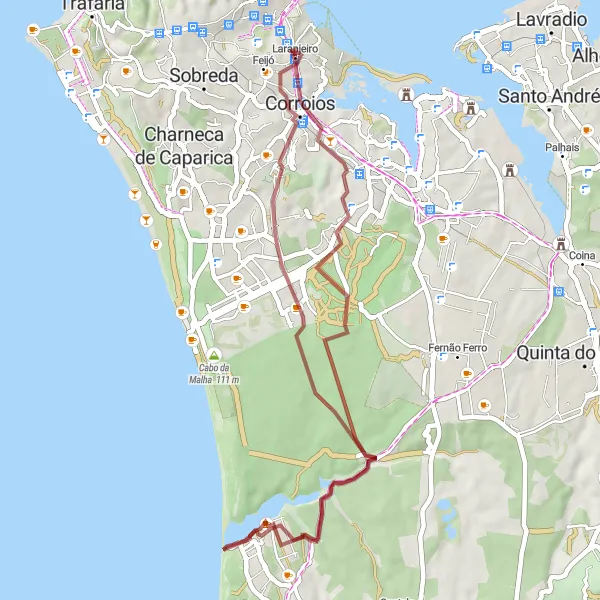 Miniatura do mapa de inspiração para ciclismo "Caminho pela Natureza em Gravel" em Área Metropolitana de Lisboa, Portugal. Gerado pelo planejador de rotas de ciclismo Tarmacs.app