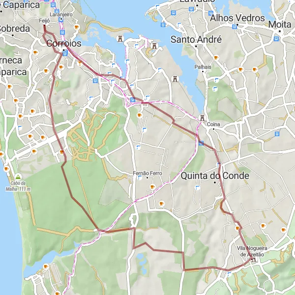 Miniatura do mapa de inspiração para ciclismo "Trilho das Vinhas de Azeitão" em Área Metropolitana de Lisboa, Portugal. Gerado pelo planejador de rotas de ciclismo Tarmacs.app