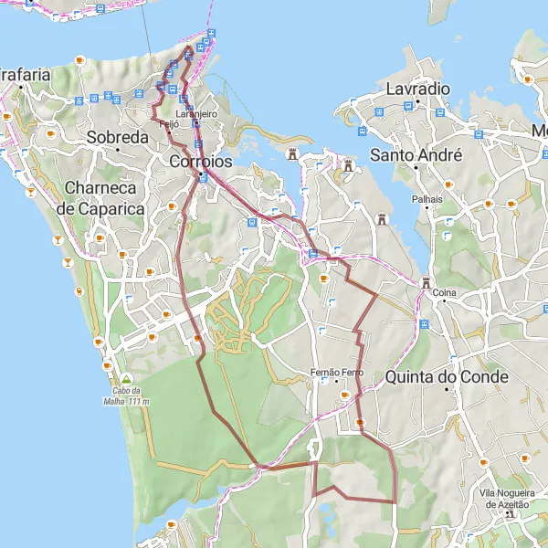 Miniatura do mapa de inspiração para ciclismo "Aventura pelas Colinas e Aldeias" em Área Metropolitana de Lisboa, Portugal. Gerado pelo planejador de rotas de ciclismo Tarmacs.app