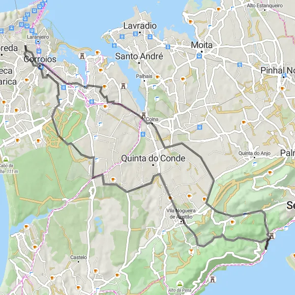 Miniatura do mapa de inspiração para ciclismo "Trilhos Históricos e Culturais" em Área Metropolitana de Lisboa, Portugal. Gerado pelo planejador de rotas de ciclismo Tarmacs.app