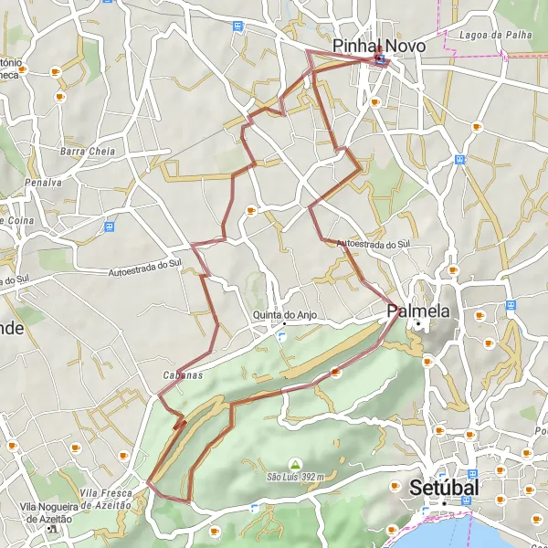 Map miniature of "The Bacalhoa Loop" cycling inspiration in Área Metropolitana de Lisboa, Portugal. Generated by Tarmacs.app cycling route planner