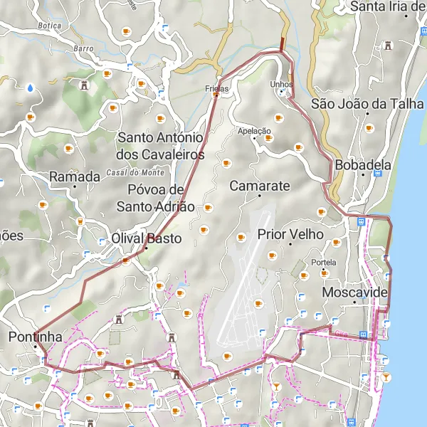 Miniatura do mapa de inspiração para ciclismo "Exploração Gravel de 35 km em Pontinha" em Área Metropolitana de Lisboa, Portugal. Gerado pelo planejador de rotas de ciclismo Tarmacs.app