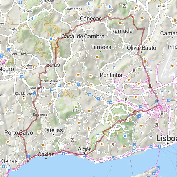 Map miniature of "Gravel Adventure" cycling inspiration in Área Metropolitana de Lisboa, Portugal. Generated by Tarmacs.app cycling route planner