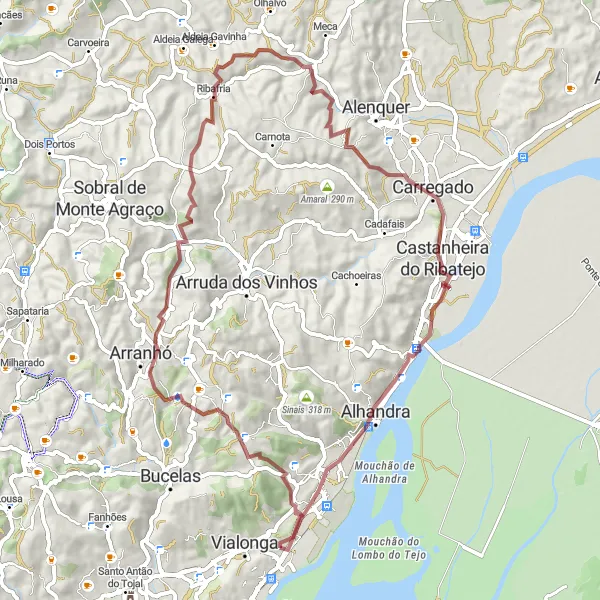 Map miniature of "Explore the Natural Beauty of Póvoa de Santa Iria's Gravel Routes" cycling inspiration in Área Metropolitana de Lisboa, Portugal. Generated by Tarmacs.app cycling route planner