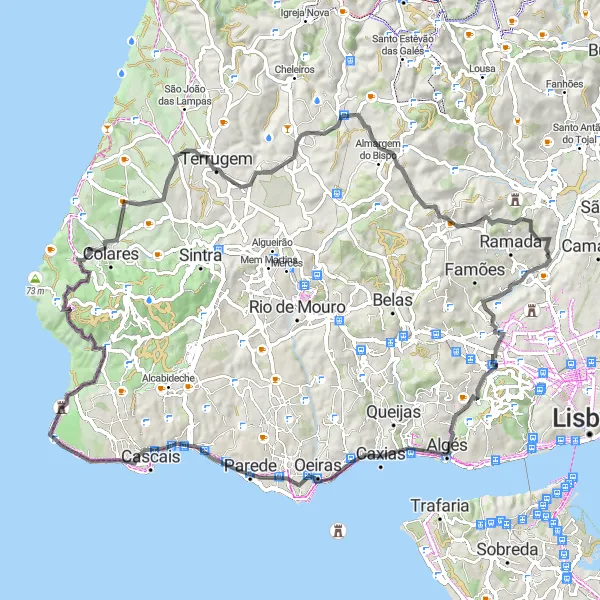 Miniatura do mapa de inspiração para ciclismo "Ciclovia de Póvoa de Santo Adrião a Peninha" em Área Metropolitana de Lisboa, Portugal. Gerado pelo planejador de rotas de ciclismo Tarmacs.app