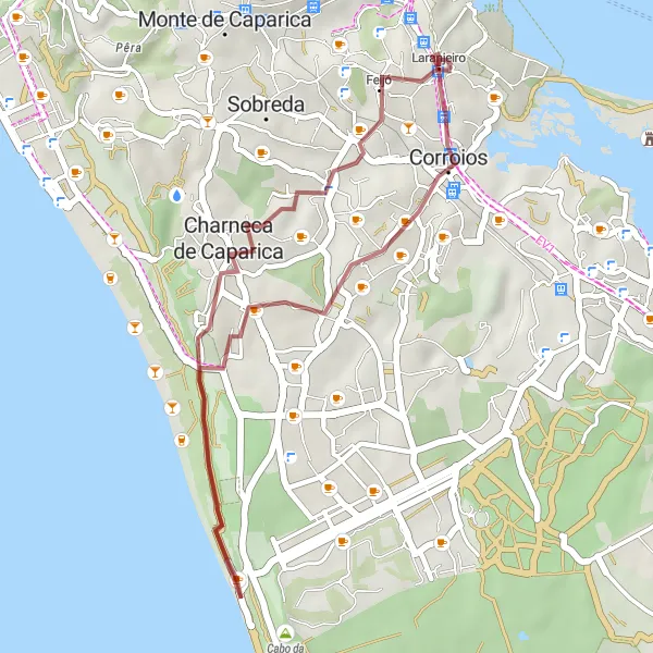 Map miniature of "The Gravel Escape" cycling inspiration in Área Metropolitana de Lisboa, Portugal. Generated by Tarmacs.app cycling route planner