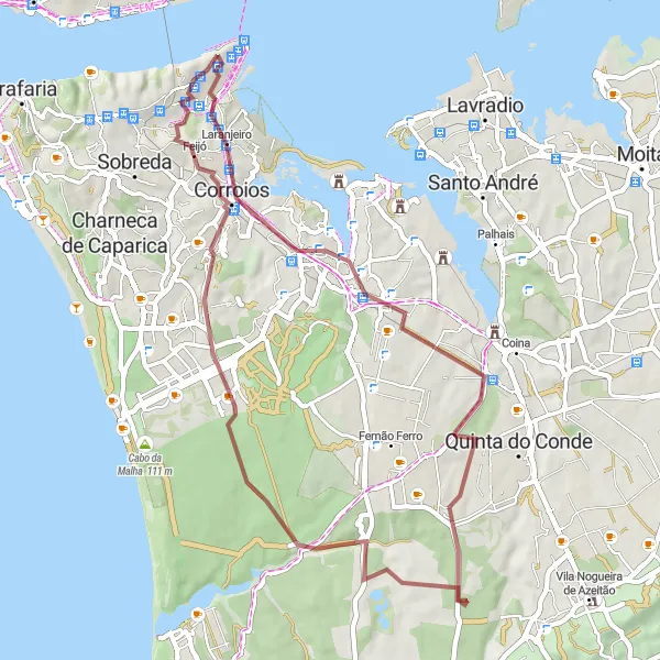 Map miniature of "The Gravel Adventure Trail" cycling inspiration in Área Metropolitana de Lisboa, Portugal. Generated by Tarmacs.app cycling route planner