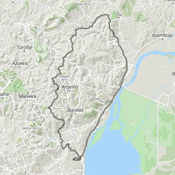 Map miniature of "Scenic Beauty and Historical Landmarks" cycling inspiration in Área Metropolitana de Lisboa, Portugal. Generated by Tarmacs.app cycling route planner