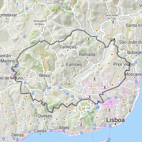 Miniatura do mapa de inspiração para ciclismo "Rota de Sacavém a Serafina" em Área Metropolitana de Lisboa, Portugal. Gerado pelo planejador de rotas de ciclismo Tarmacs.app