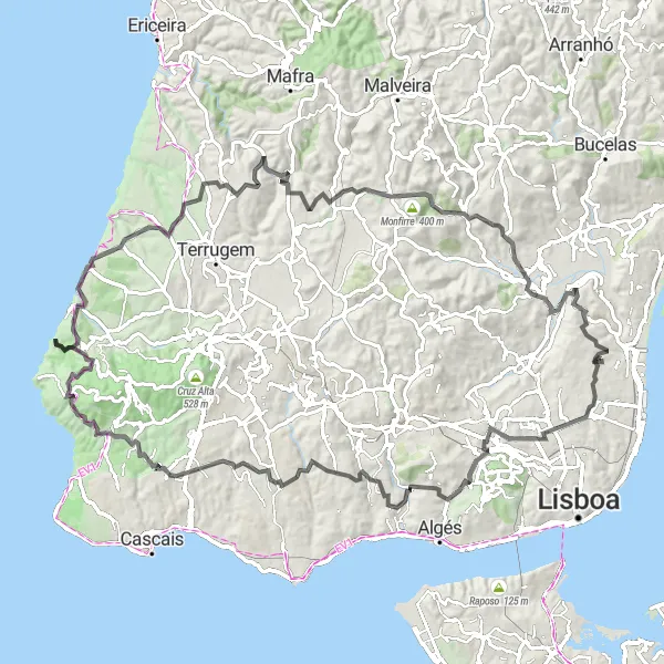 Map miniature of "Sacavém to Prior Velho Road Route" cycling inspiration in Área Metropolitana de Lisboa, Portugal. Generated by Tarmacs.app cycling route planner