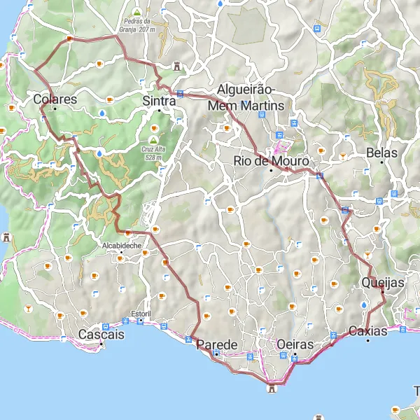 Miniatura do mapa de inspiração para ciclismo "Aventura de Ciclismo em Gravel até Queijas e Além" em Área Metropolitana de Lisboa, Portugal. Gerado pelo planejador de rotas de ciclismo Tarmacs.app