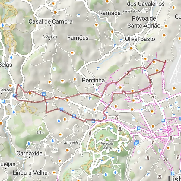 Map miniature of "Queluz and Beyond" cycling inspiration in Área Metropolitana de Lisboa, Portugal. Generated by Tarmacs.app cycling route planner